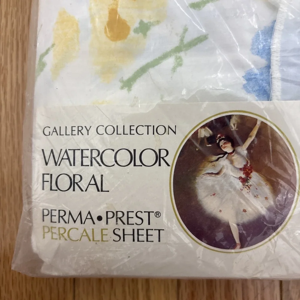 Vintage Sears Gallery Collection Watercolor Floral Flat Percale Full Size New